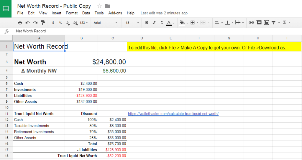 Here's a template built off our Net Worth Record. [Google Docs]