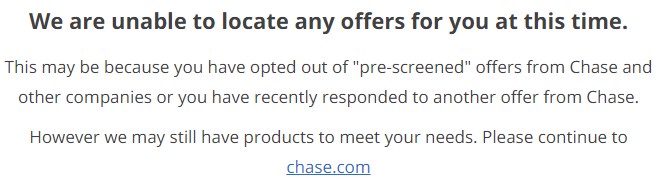 Chase: No prequalified offers