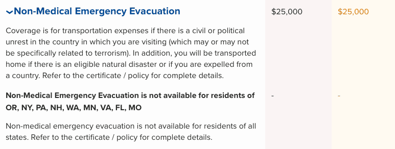 Non-Medical Emergency Evacuation Limits