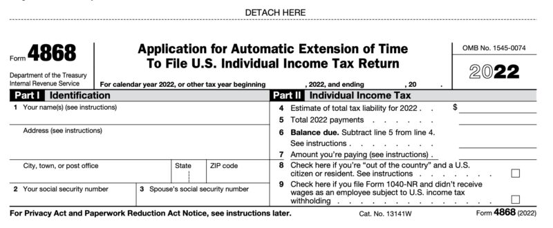 Screenshot of IRS form 4868
