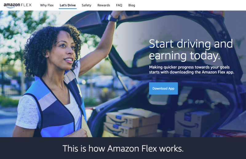 Screenshot of Amazon Flex homepage