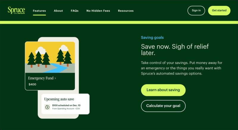 Spruce Money Saving Goals landing page