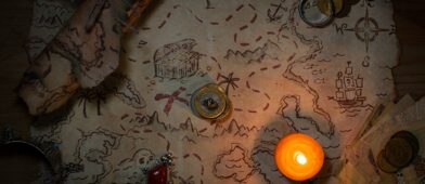 treasure map with a candle