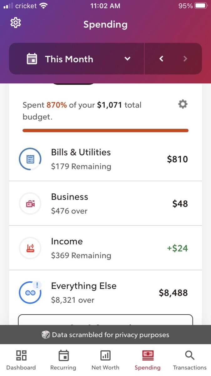 Rocket Money Budgeting Screenshot