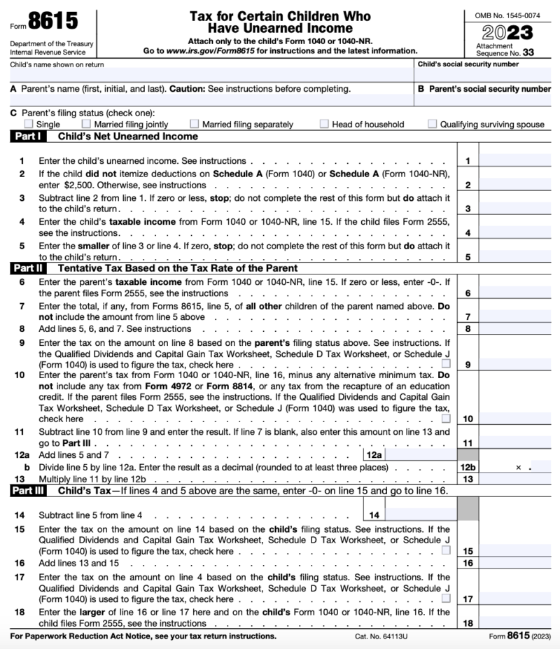 Form 8615 from the IRS